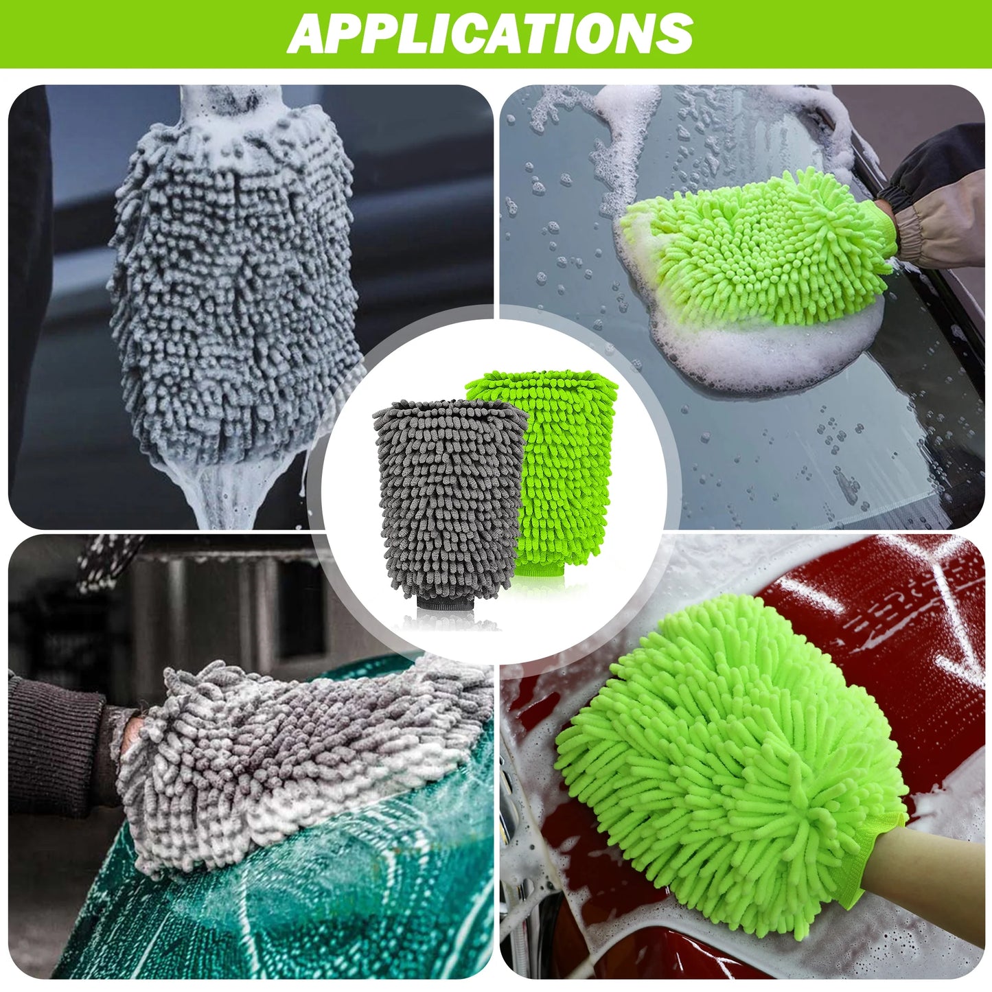 2Pcs Chenille Microfiber Premium Car Wash Mitt Scratch-Free Auto Wash Mitt